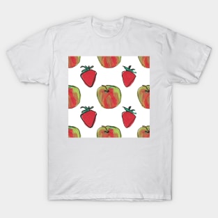 Apples and strawberries on white T-Shirt